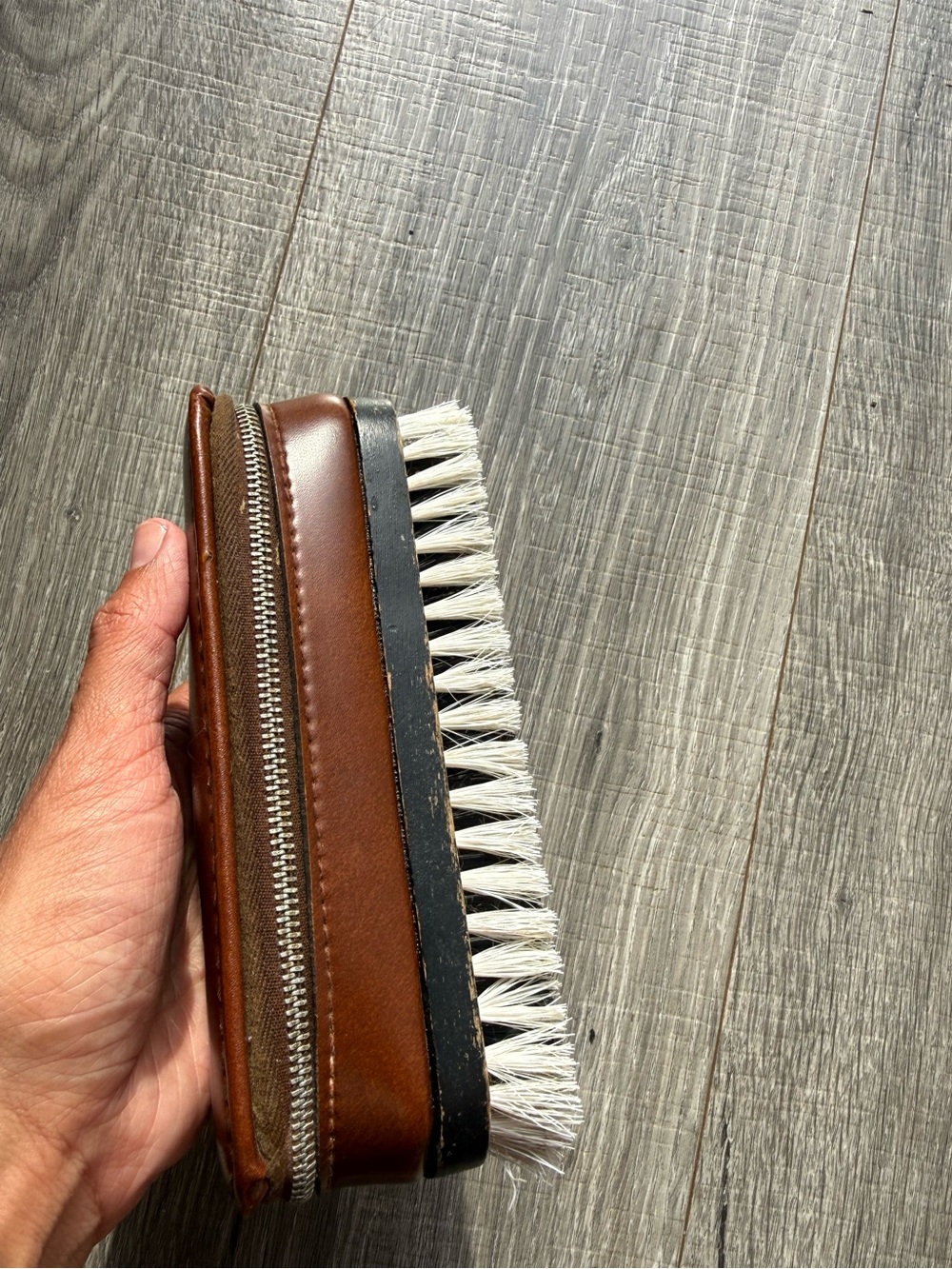 Leather Handheld Shoe Brush - Brown